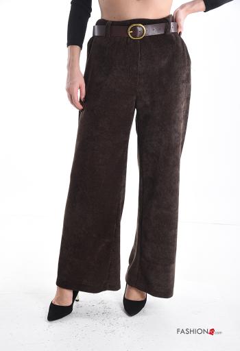 Samt wide leg Hose mit Gürtel mit Taschen - ph 1