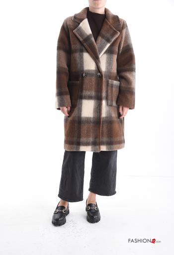 Tartan-Muster mit kragen Mantel aus Wollmischung mit Knöpfen mit Futter mit Taschen - ph 1