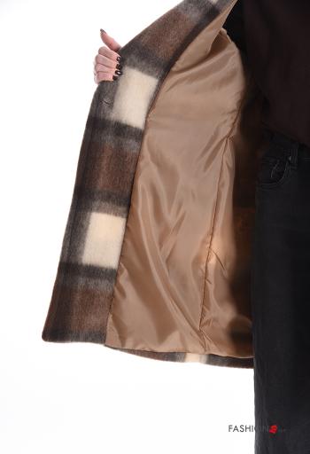 Tartan-Muster mit kragen Mantel aus Wollmischung mit Knöpfen mit Futter mit Taschen - ph 5