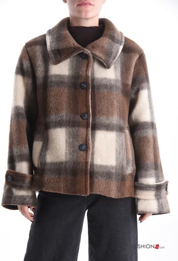 Tartan-Muster lange ärmel mit kragen Jacke aus Wollmischung mit Knöpfen mit Futter mit Taschen - ph 1