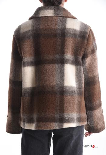 Tartan-Muster lange ärmel mit kragen Jacke aus Wollmischung mit Knöpfen mit Futter mit Taschen - ph 2