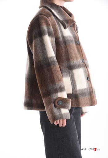 Tartan-Muster lange ärmel mit kragen Jacke aus Wollmischung mit Knöpfen mit Futter mit Taschen - ph 3