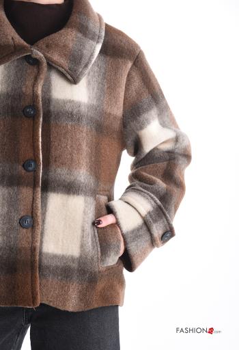 Tartan-Muster lange ärmel mit kragen Jacke aus Wollmischung mit Knöpfen mit Futter mit Taschen - ph 4