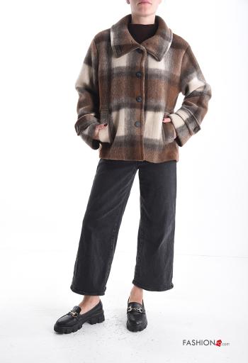 Tartan-Muster lange ärmel mit kragen Jacke aus Wollmischung mit Knöpfen mit Futter mit Taschen - ph 5