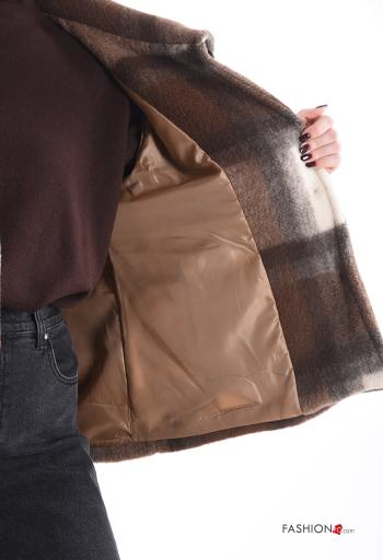 Tartan-Muster lange ärmel mit kragen Jacke aus Wollmischung mit Knöpfen mit Futter mit Taschen - ph 6