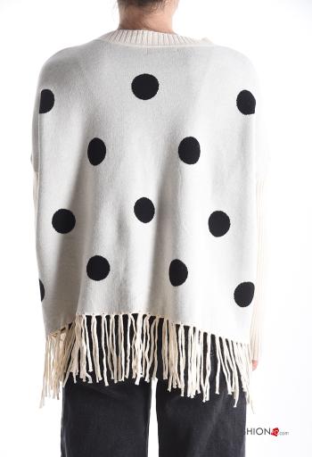gepunktet lange ärmel u-boot ausschnitt Strickpullover mit Fransen - ph 2