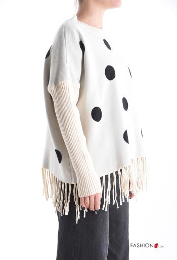 gepunktet lange ärmel u-boot ausschnitt Strickpullover mit Fransen - ph 3