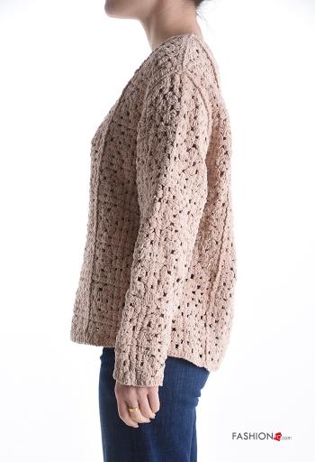 Camisola croché manga comprida gola redonda Padrão bordado - ph 3