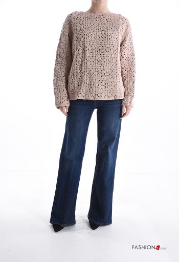 Camisola croché manga comprida gola redonda Padrão bordado - ph 5