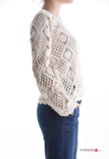 Besticktes Muster lange ärmel u-boot ausschnitt häckeln Strickpullover - ph 3