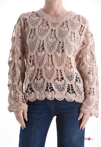 Besticktes Muster lange ärmel u-boot ausschnitt häckeln Strickpullover - ph 1