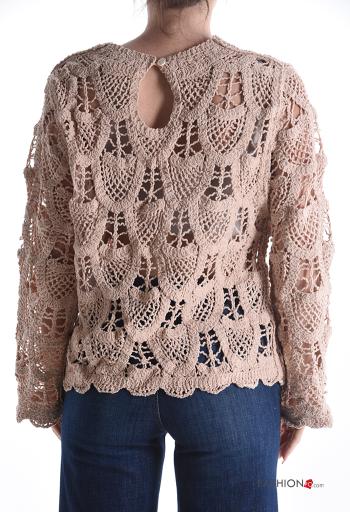 Besticktes Muster lange ärmel u-boot ausschnitt häckeln Strickpullover - ph 2