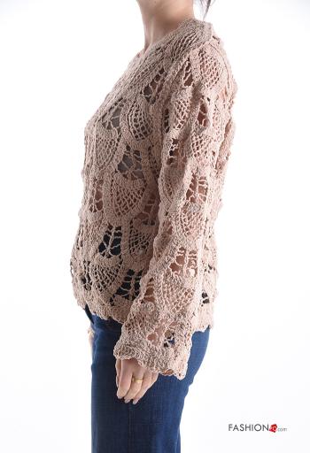 Besticktes Muster lange ärmel u-boot ausschnitt häckeln Strickpullover - ph 3