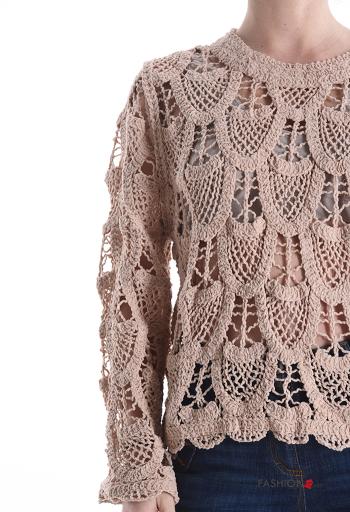 Besticktes Muster lange ärmel u-boot ausschnitt häckeln Strickpullover - ph 4