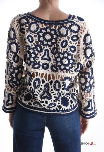 Camisola manga comprida croché Padrão bordado com botões gola V - ph 2