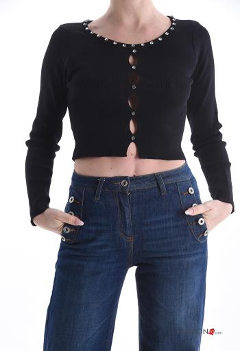 long sleeve crew neck mini Sweater with rhinestones - ph 1