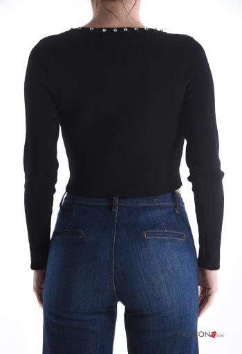 long sleeve crew neck mini Sweater with rhinestones - ph 2