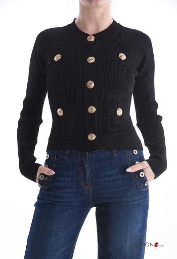 lange ärmel Strickjacke mit Knöpfen mit Taschen - ph 1