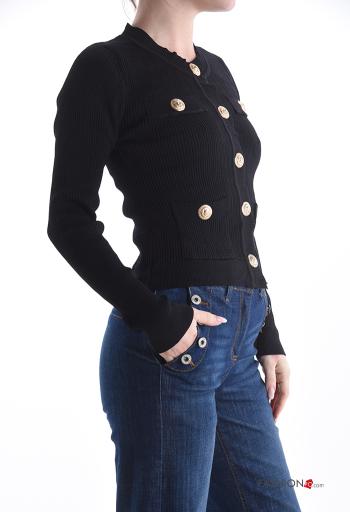 lange ärmel Strickjacke mit Knöpfen mit Taschen - ph 3