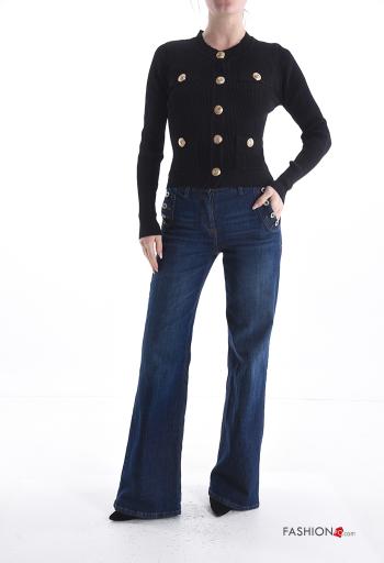 lange ärmel Strickjacke mit Knöpfen mit Taschen - ph 5