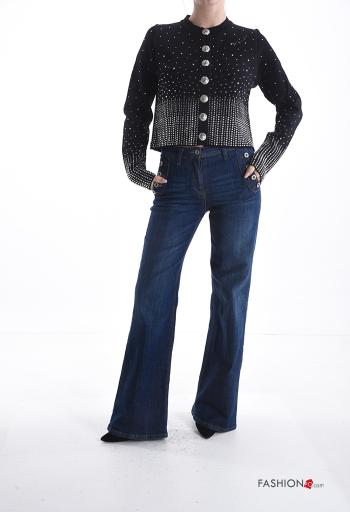 Chaqueta de punto manga larga cuello redondo con botones con brillantes - ph 5