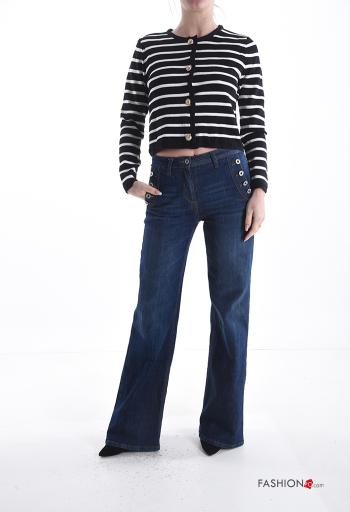 Chaqueta de punto manga larga cuello redondo a rayas con botones - ph 5