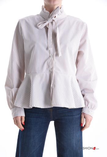 Camicia in Cotone Fantasia righe con bottoni con balze con fiocco - ph 1
