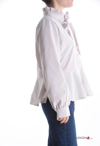 Camicia in Cotone Fantasia righe con bottoni con balze con fiocco - ph 3