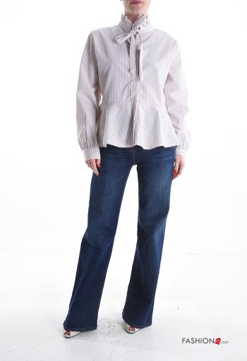 Camicia in Cotone Fantasia righe con bottoni con balze con fiocco - ph 5