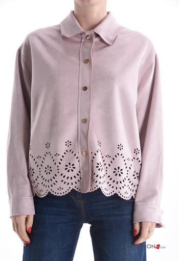 Giacca con colletto camoscio maniche lunghe Fantasia ricamata con bottoni