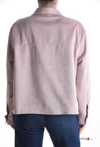 Giacca con colletto camoscio maniche lunghe Fantasia ricamata con bottoni - ph 2