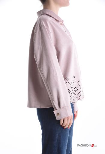 Giacca con colletto camoscio maniche lunghe Fantasia ricamata con bottoni - ph 3