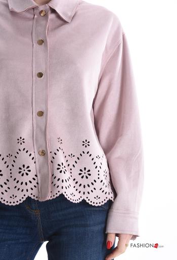 Giacca con colletto camoscio maniche lunghe Fantasia ricamata con bottoni - ph 4