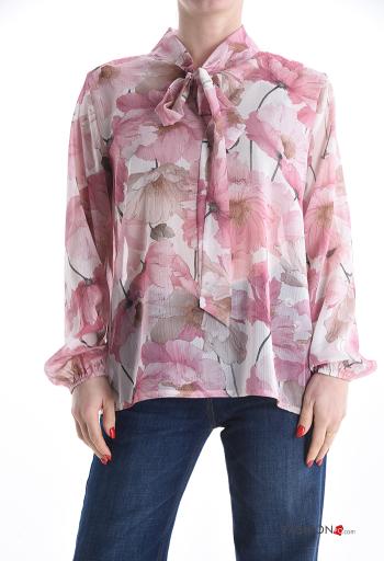 Blusa maniche lunghe chiffon Fantasia floreale con fiocco