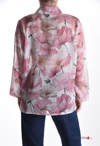 Blusa maniche lunghe chiffon Fantasia floreale con fiocco - ph 2