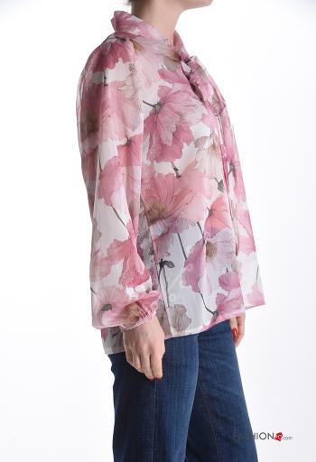 Blusa maniche lunghe chiffon Fantasia floreale con fiocco - ph 3