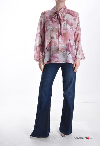 Blusa maniche lunghe chiffon Fantasia floreale con fiocco - ph 5