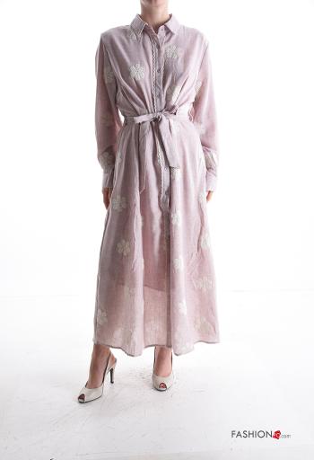 Devoré Linen Dress with belt with buttons - ph 1