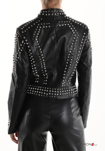 Giacca ecopelle con strass con zip con borchie - ph 2