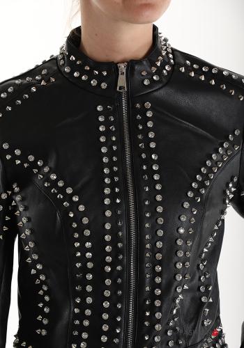 Giacca ecopelle con strass con zip con borchie - ph 4