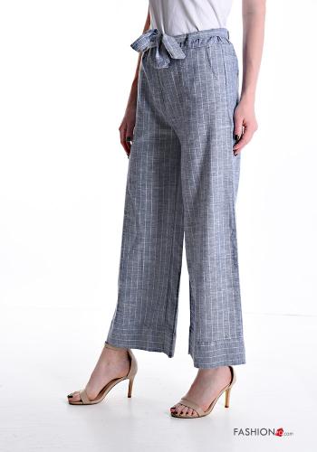 Pantalon en Lin wide leg Imprimé à rayures avec élastique avec ceinture écharpe - ph 3
