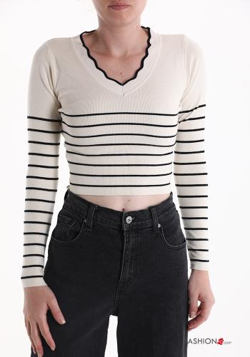 Maglione corto Fantasia righe scollo a V - ph 1