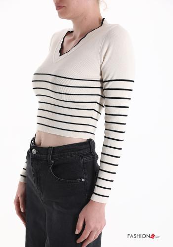 Maglione corto Fantasia righe scollo a V - ph 3