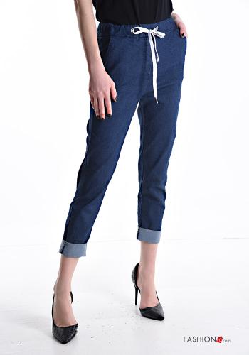 denim Cotton Trousers with drawstring with elastic with pockets - ph 1