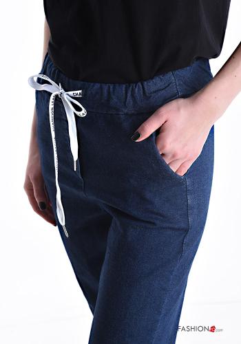 denim Cotton Trousers with drawstring with elastic with pockets - ph 4