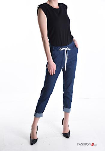 denim Cotton Trousers with drawstring with elastic with pockets - ph 5