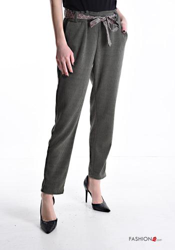 Ribbed Trousers with elastic with sash with pockets - ph 1