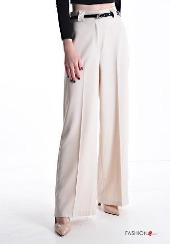 Pantalon taille haute wide leg avec poches avec élastique avec ceinture - ph 1