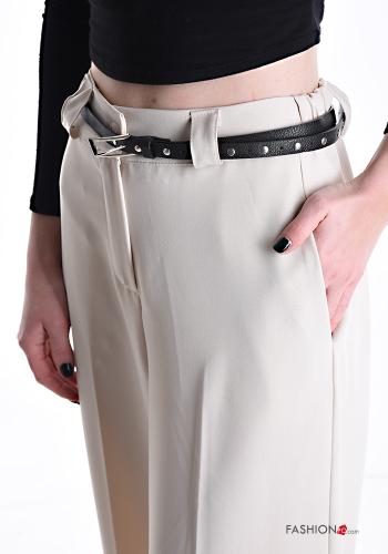 Pantalon taille haute wide leg avec poches avec élastique avec ceinture - ph 4