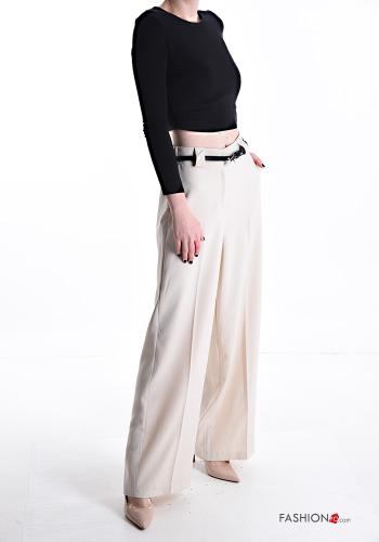 Pantalon taille haute wide leg avec poches avec élastique avec ceinture - ph 5